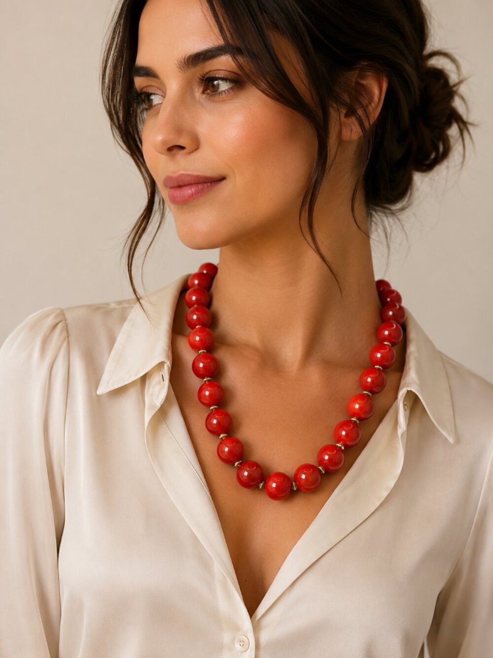Red Glass Chunky Bead Necklace